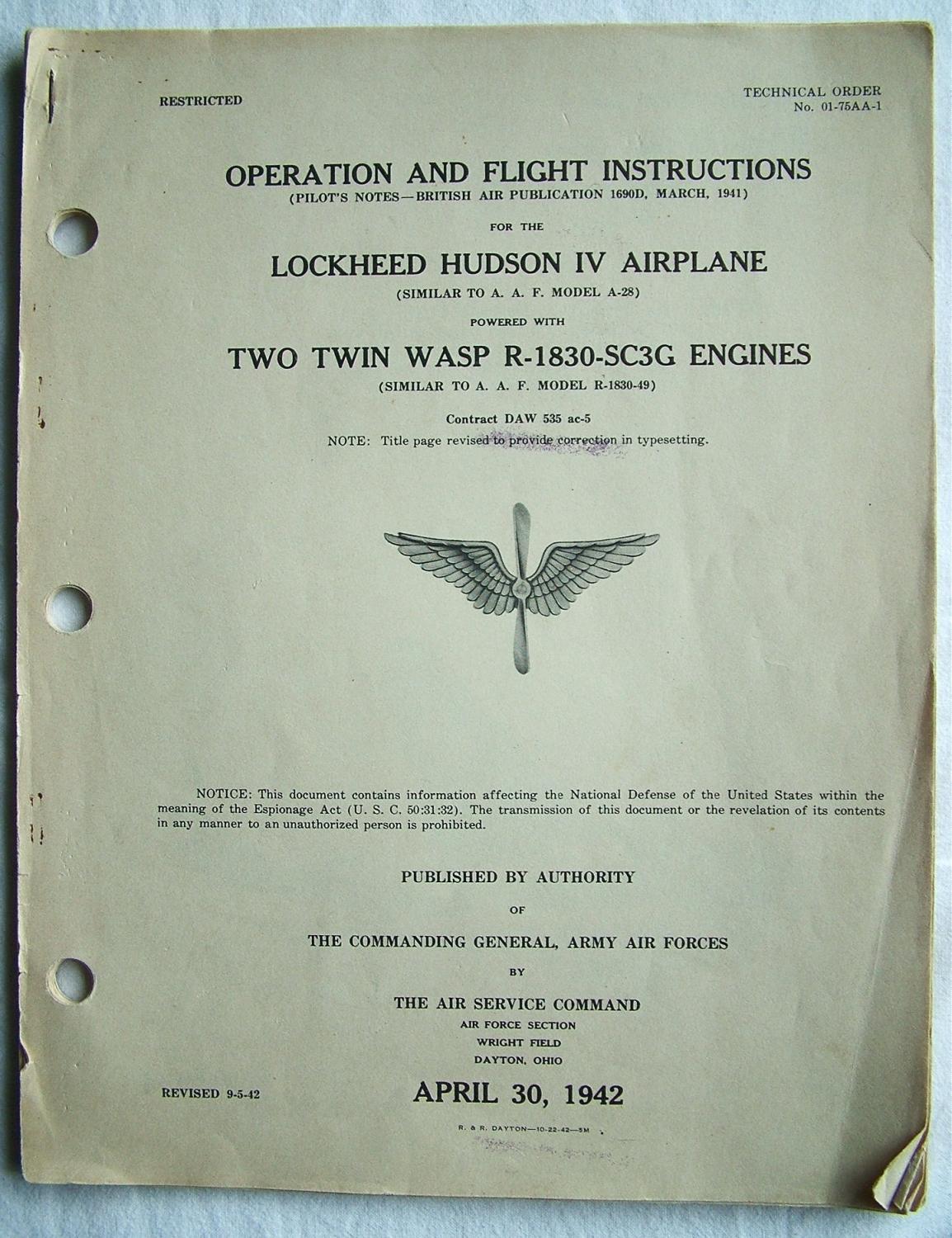 USAAF / RAF Flight Instructions - Hudson