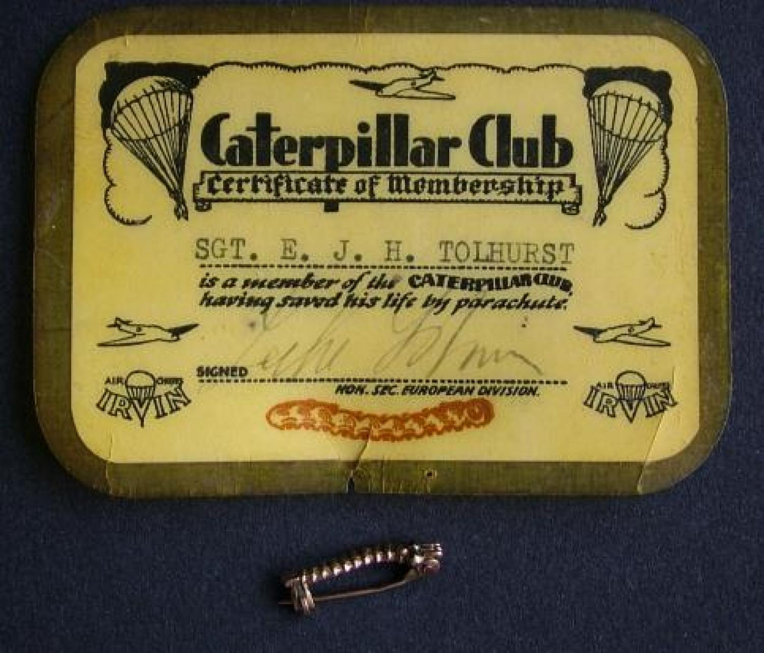 RAF Sergeant's Caterpillar Club Badge & Card