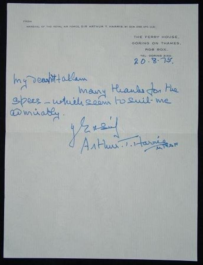 Signed Letter from Sir Arthur T Harris