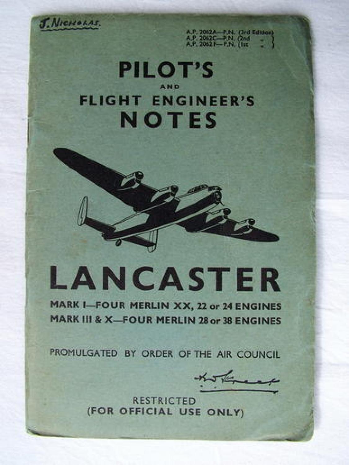 RAF Pilot/Flight Engineer's Notes - Lancaster