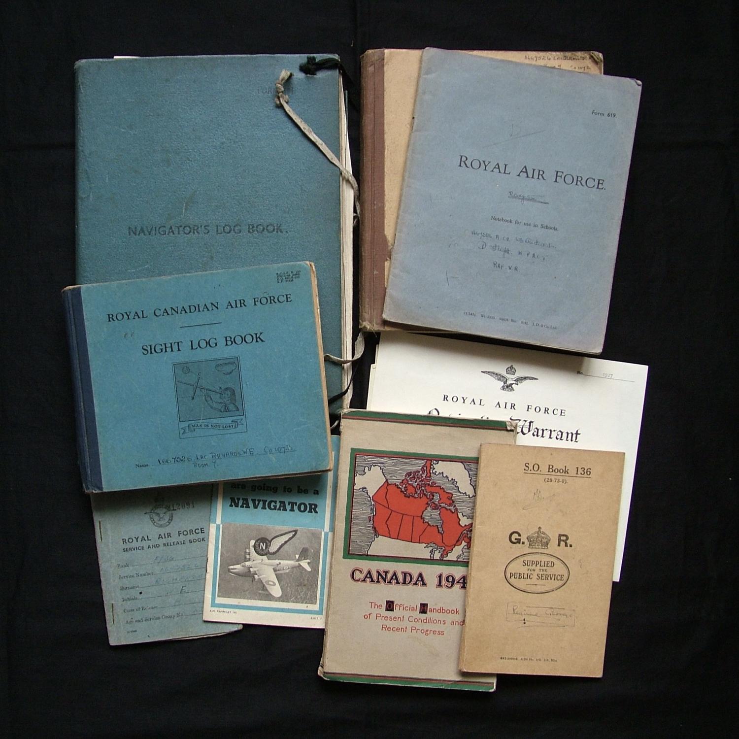 RAF Navigator's paperwork, sight log book, service & release book etc