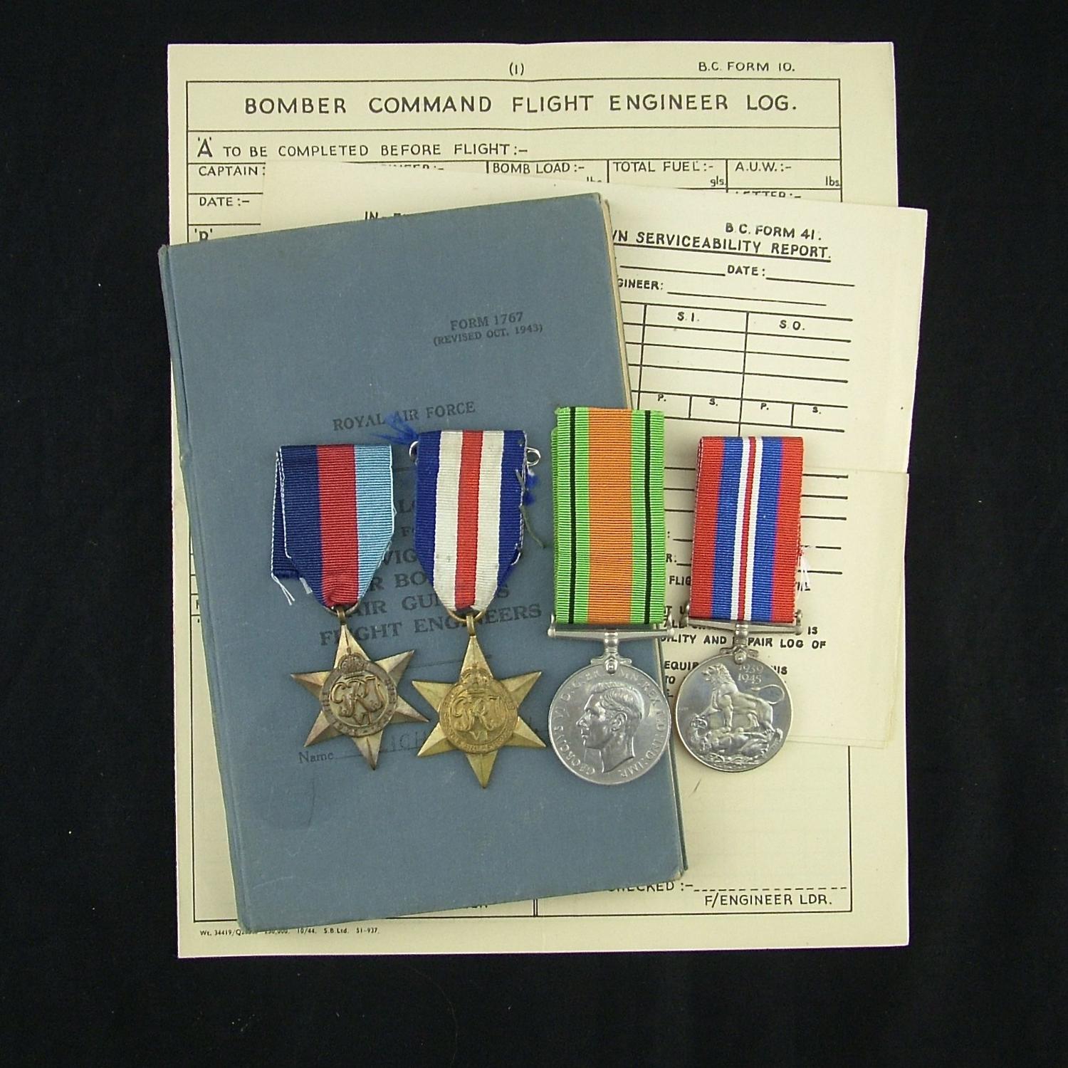 RAF flight engineer log book/medals, 426 squadron