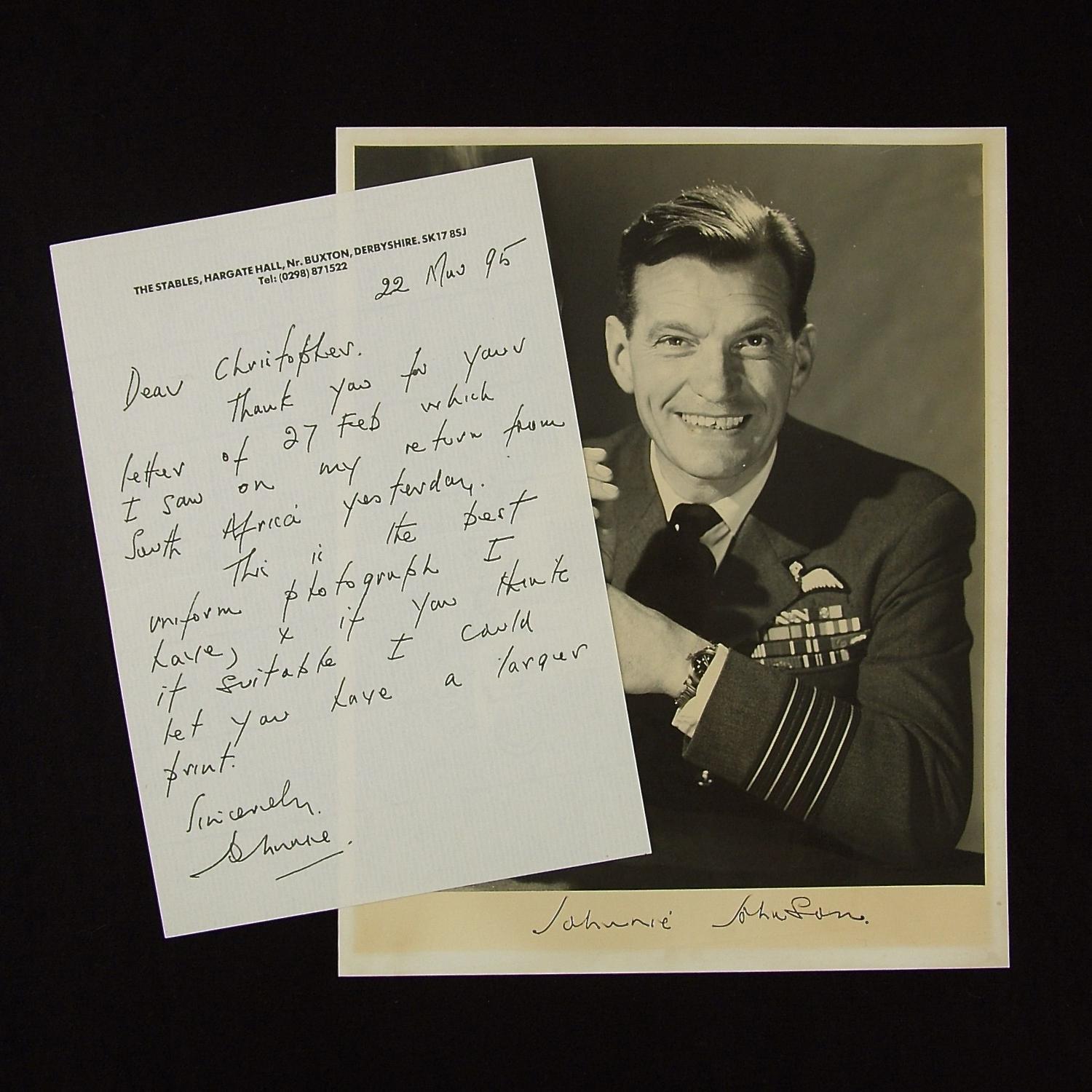 Group Captain Johnnie Johnson - signed photograph & letter