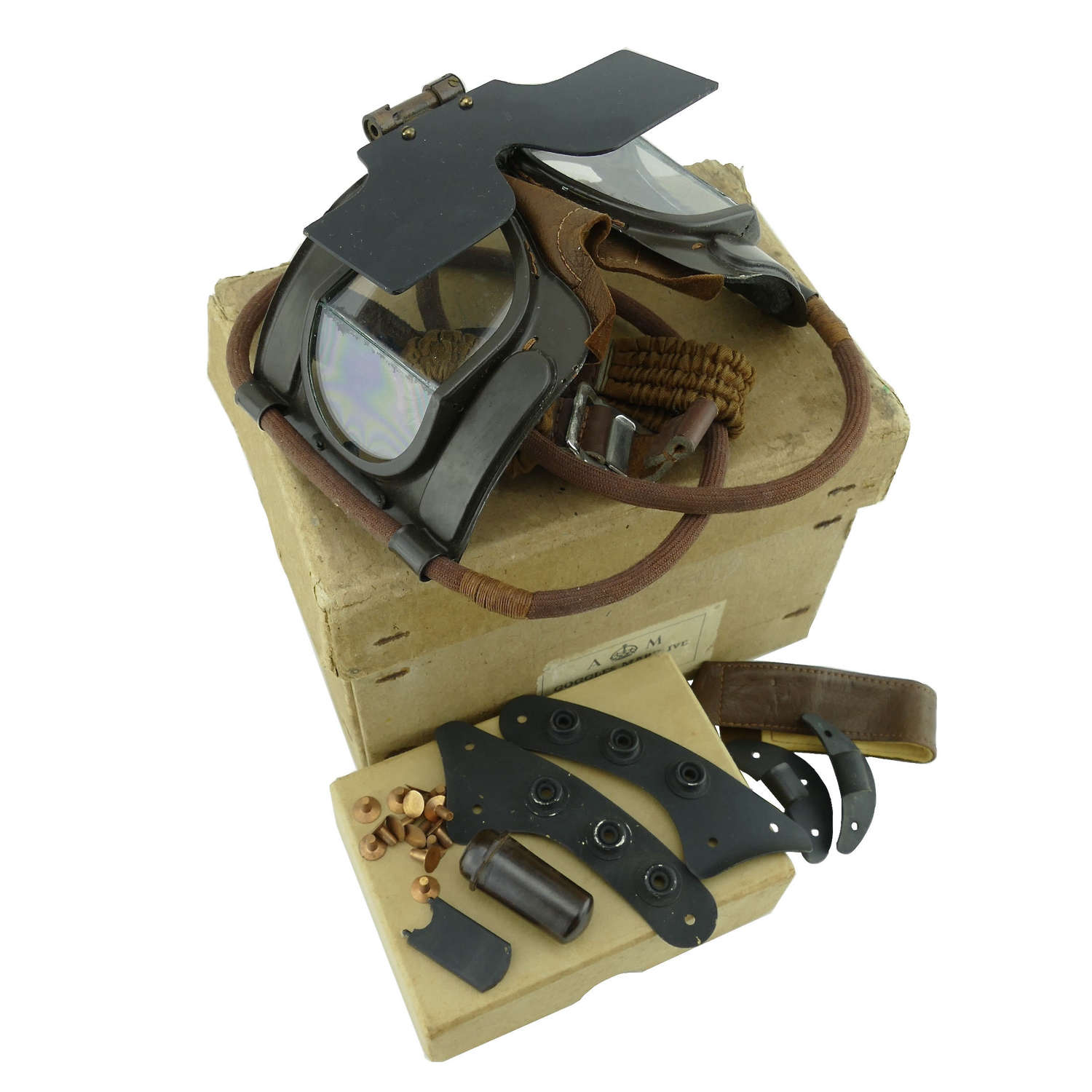 RAF Mk.IVB flying goggles & spares, boxed