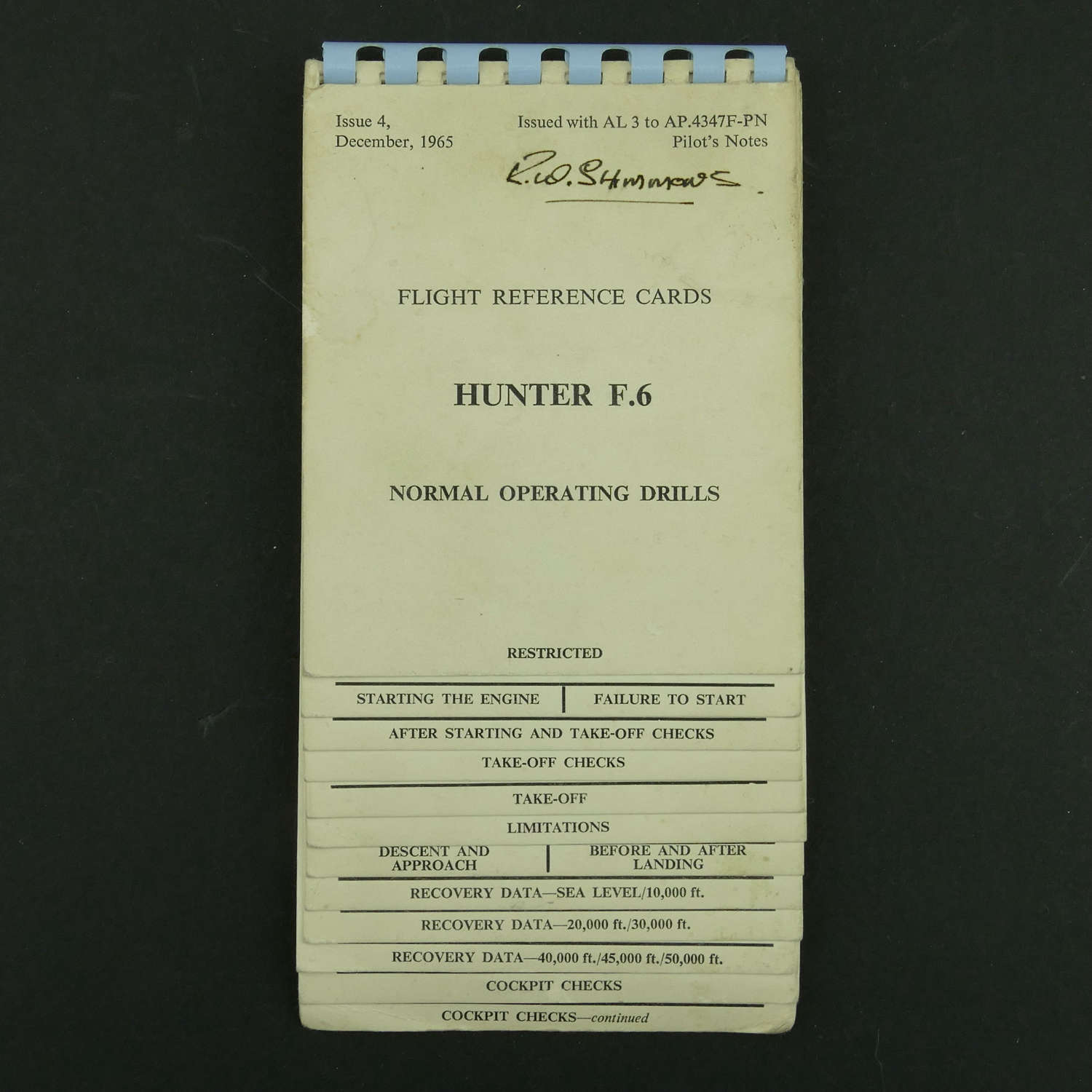 RAF flight reference cards - Hunter F.6