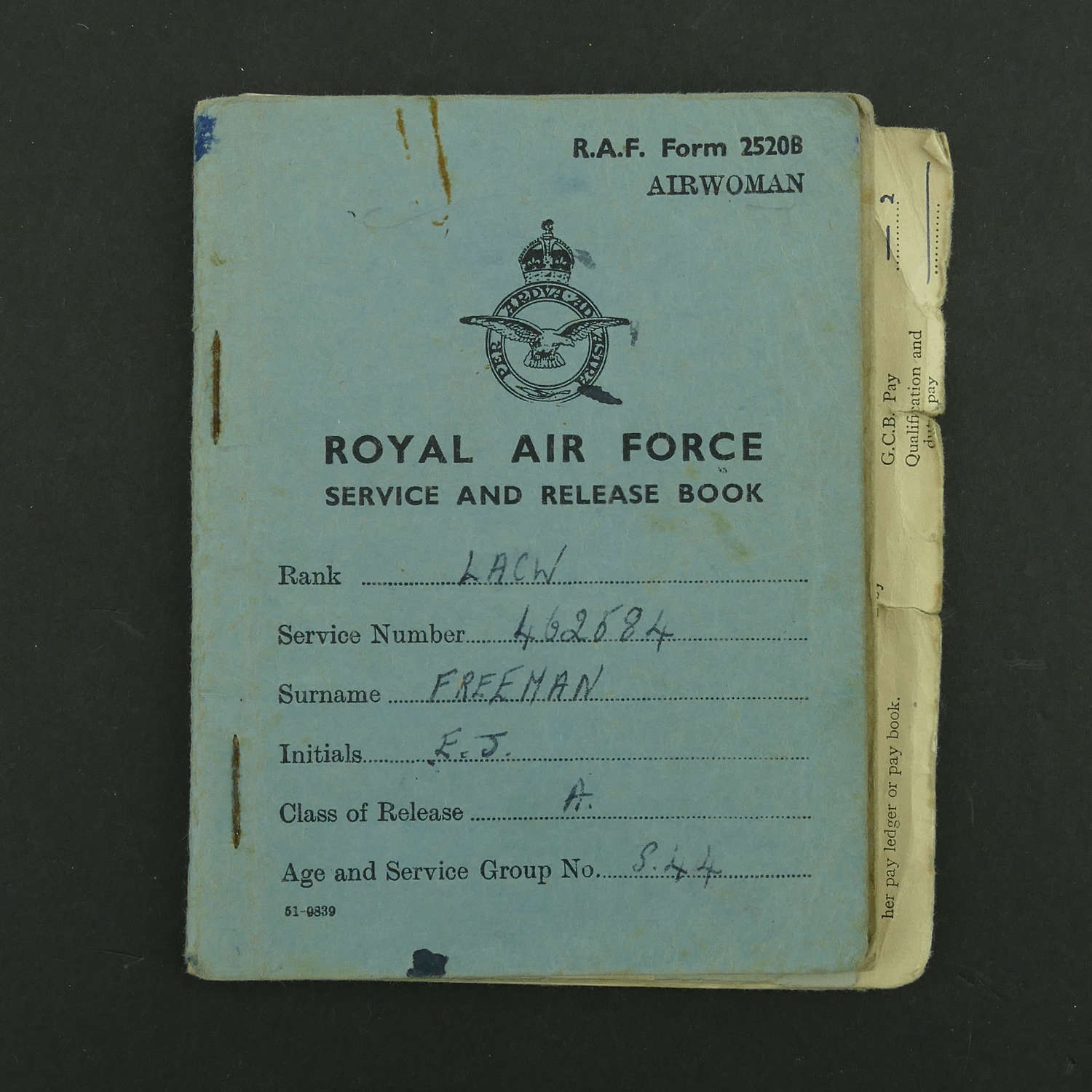 WAAF service and release book, LACW Freeman