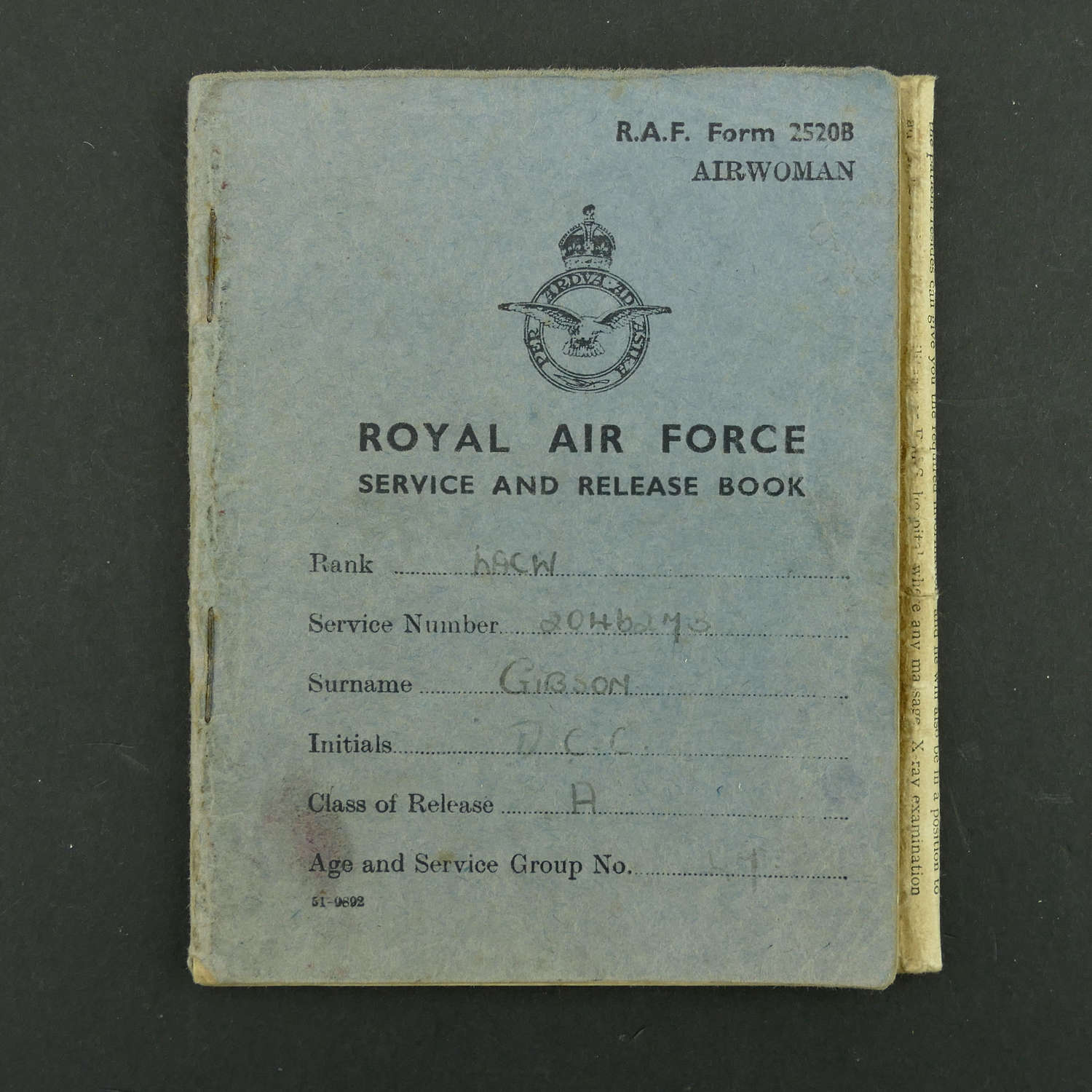 WAAF service & release book, LACW Gibson