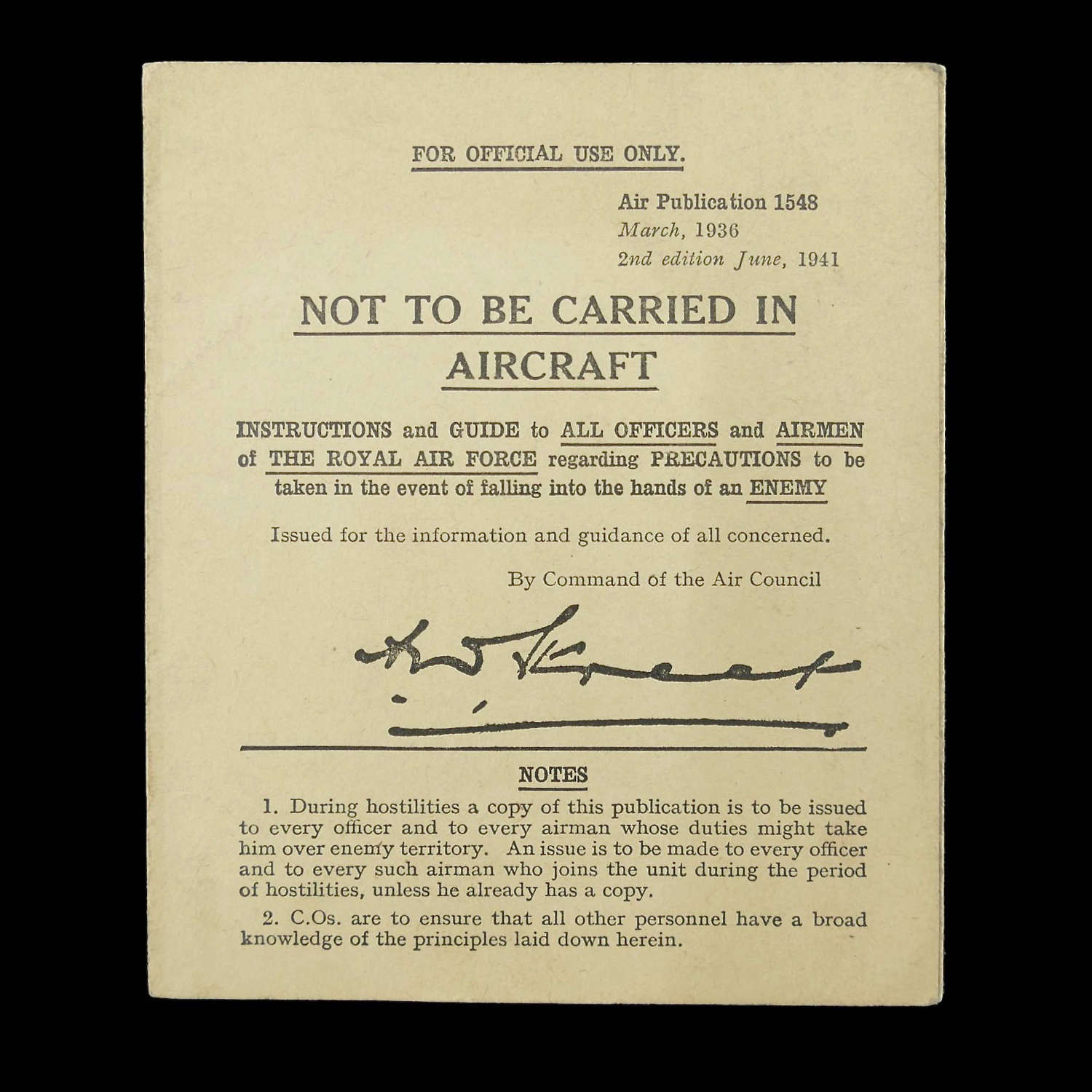 Instructions For Aircrew Falling Into The Hands Of The Enemy