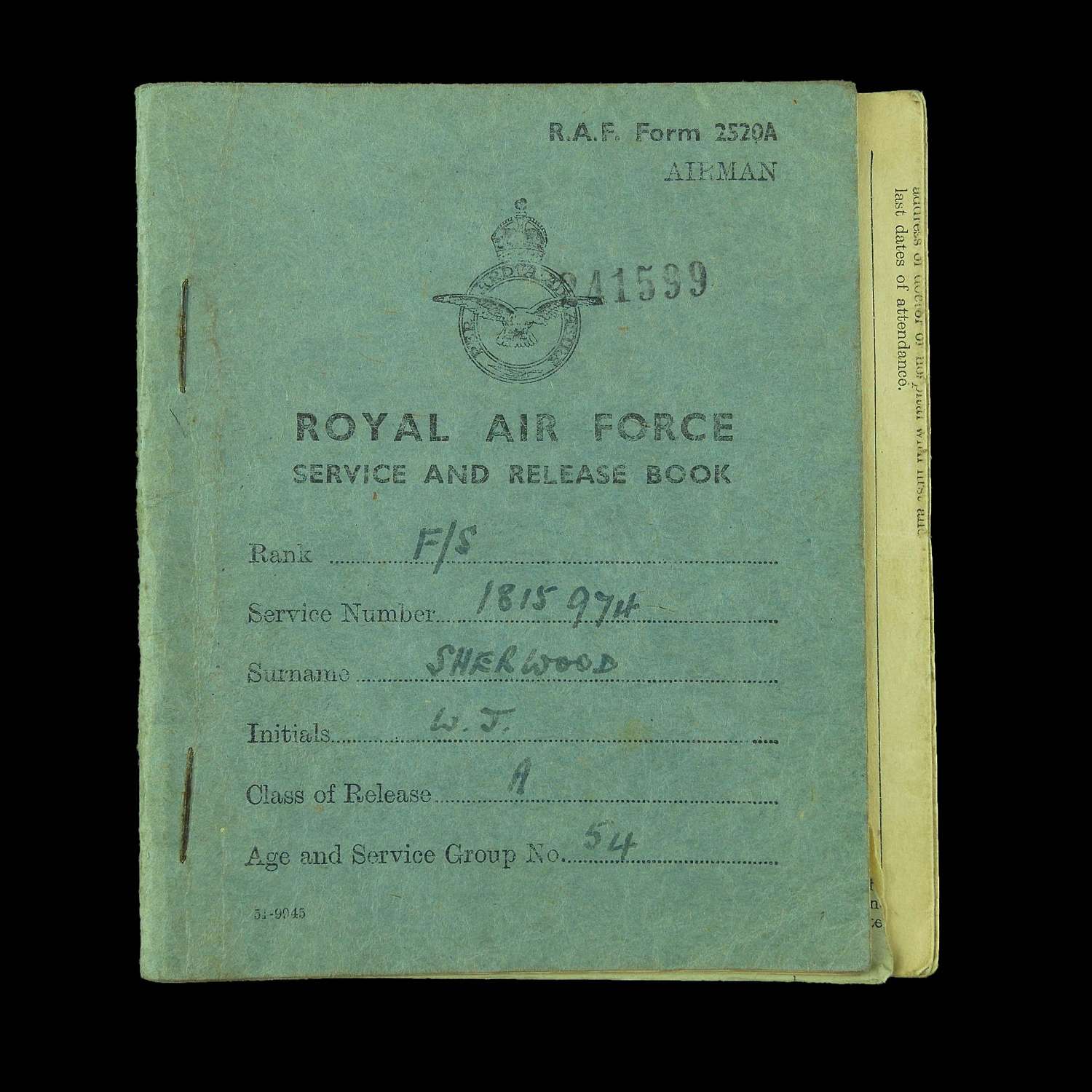 RAF service and release book/passes - J.M. Masterton