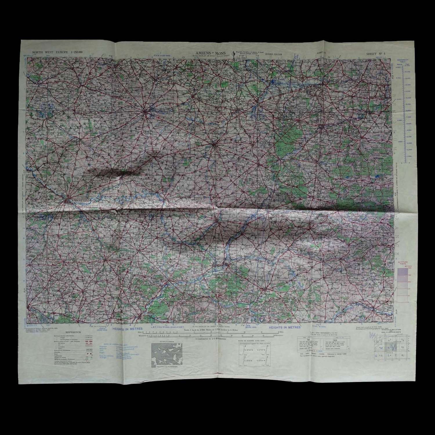RAF flight map : Amiens - Mons, 1943