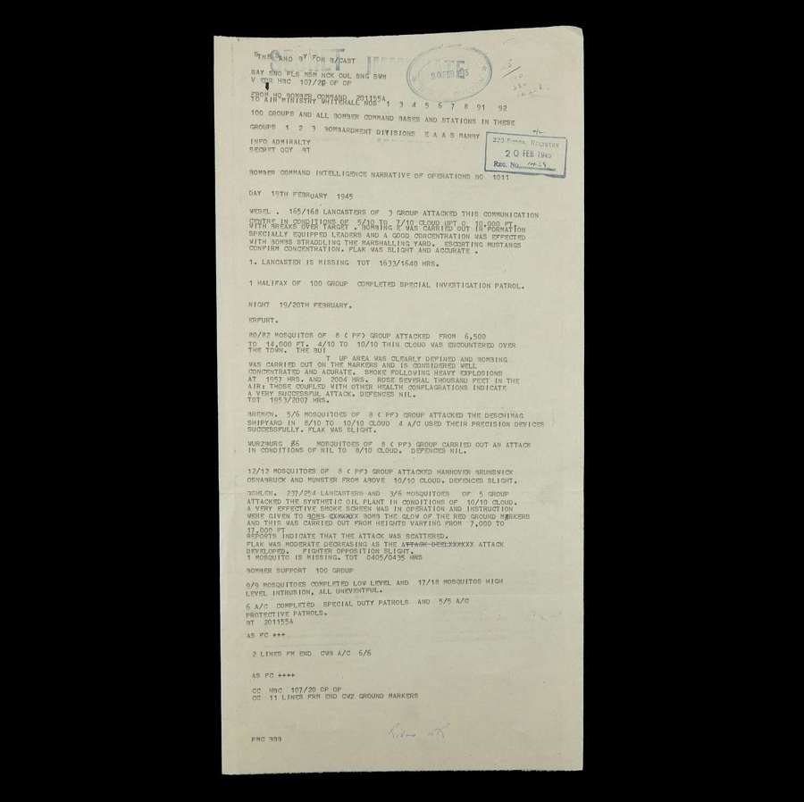 RAF Bomber Command Intelligence  Report - Ops No. 1011
