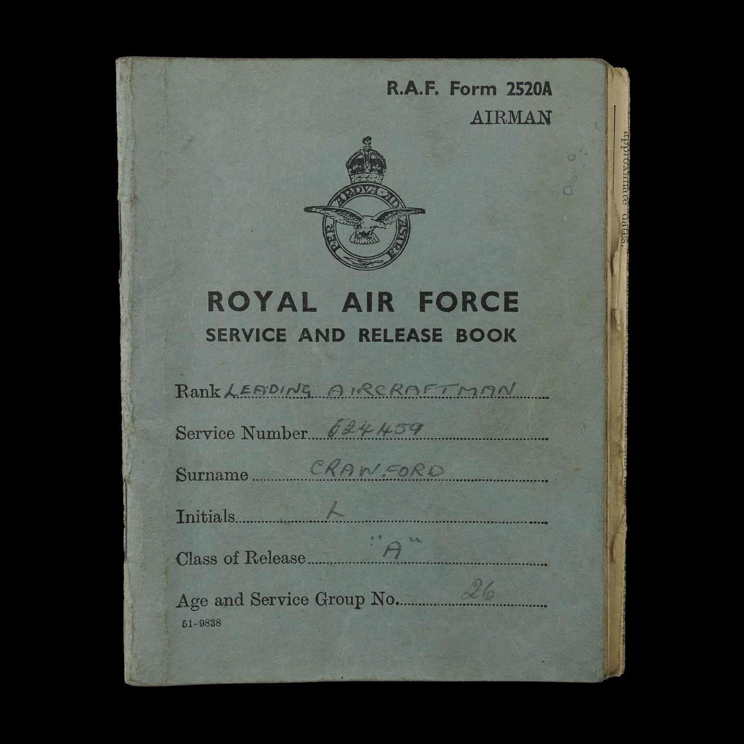 RAF service & release book, LAC Crawford