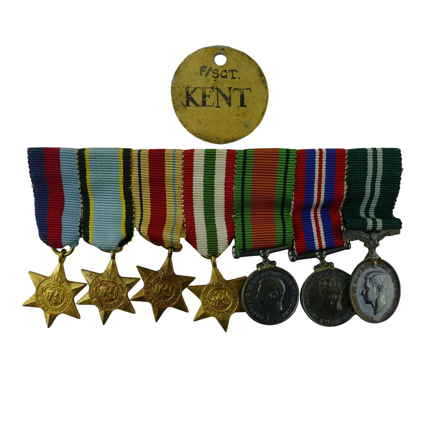 Miniature medals & tag to F/Sgt. Kent
