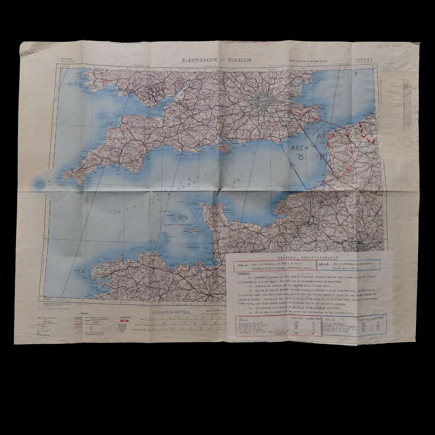 RAF flight map,  London-Paris, Ex Spitfire pilot