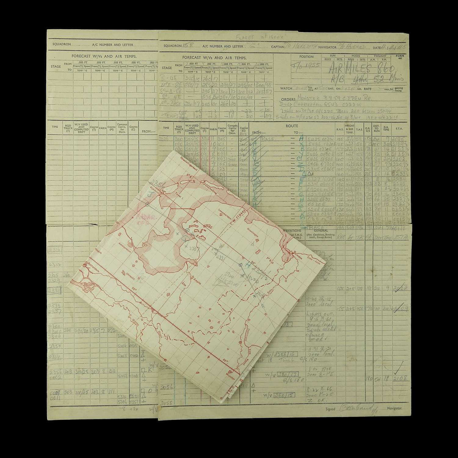 RAF 158 Squadron Navigator's raid log/chart, Hamburg