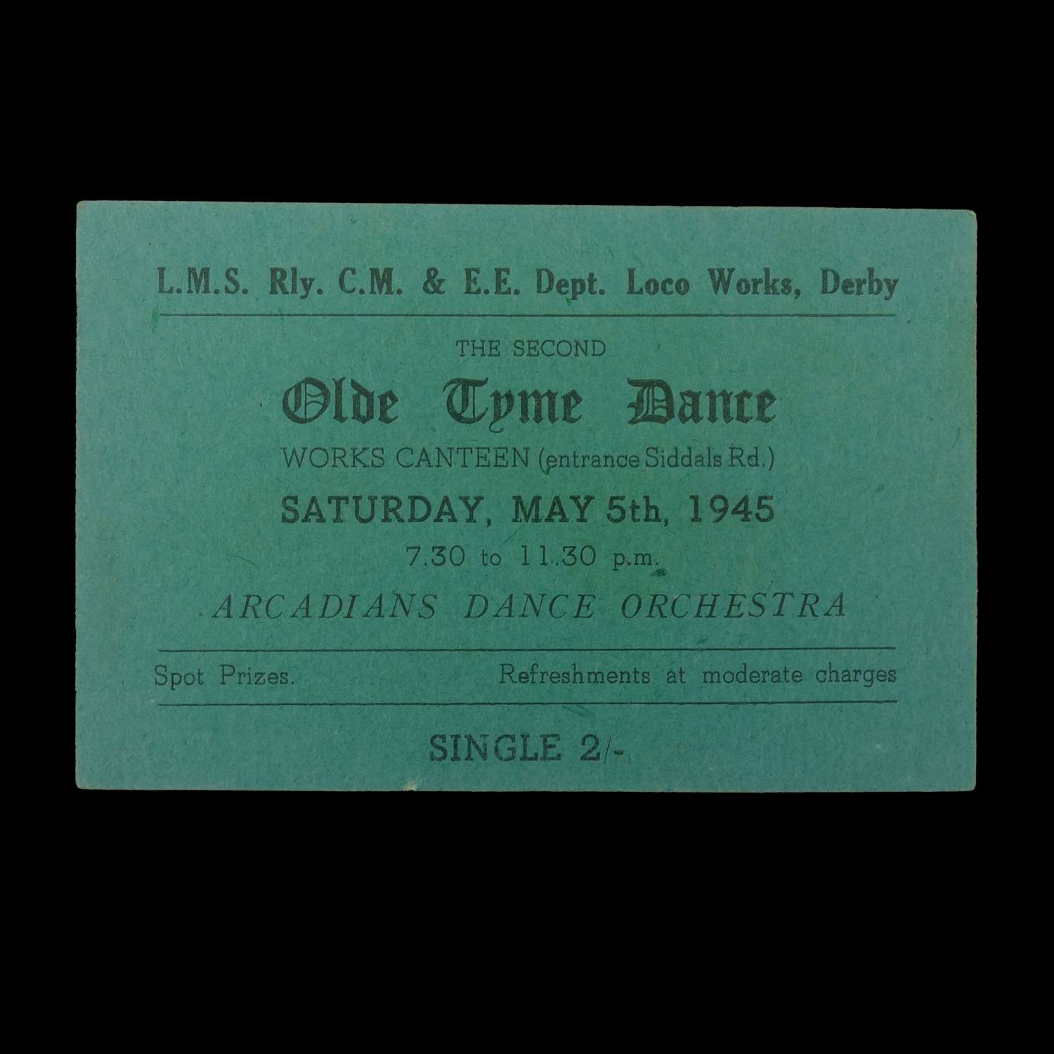 Wartime works canteen victory dance review ticket, 1945