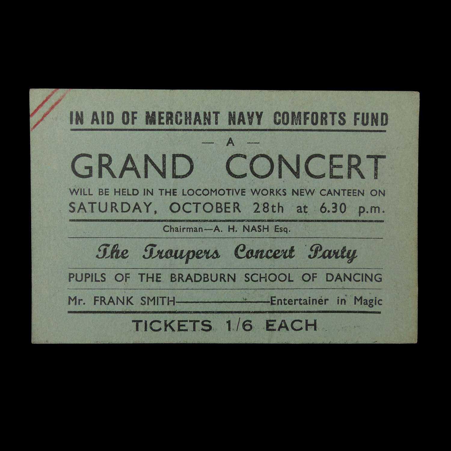 Wartime works canteen Grand Concert ticket