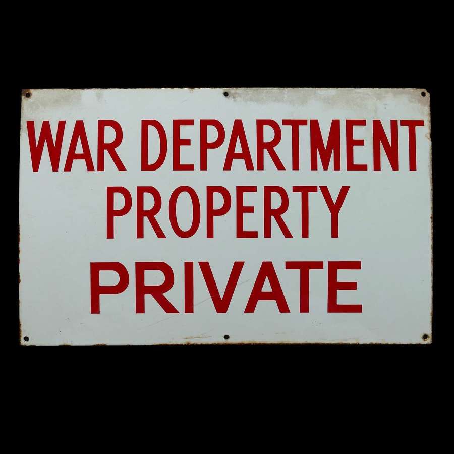 War Department enamel sign