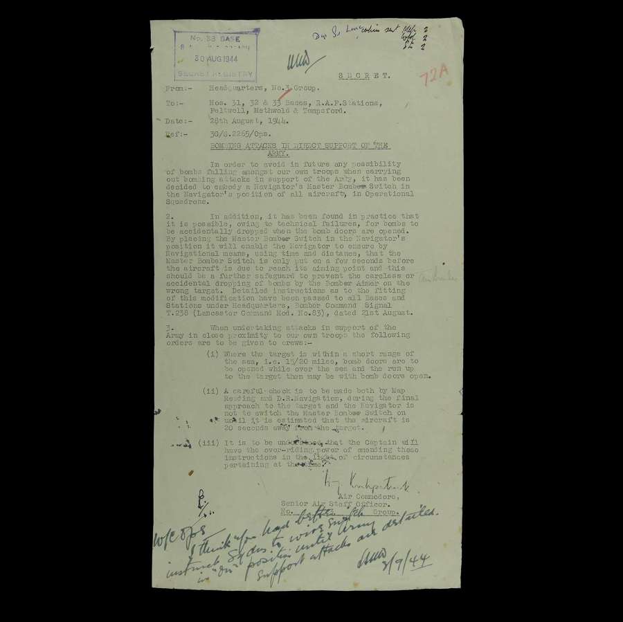 RAF 3 Group - secret notes on bombing attacks c. 1944