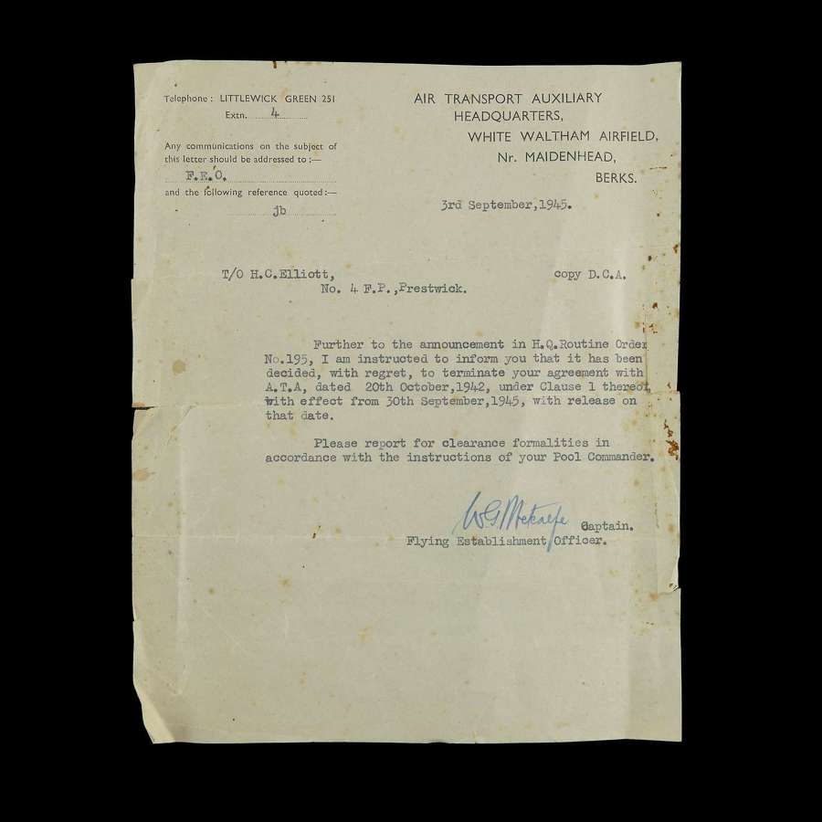 ATA letter termination letter c.1945