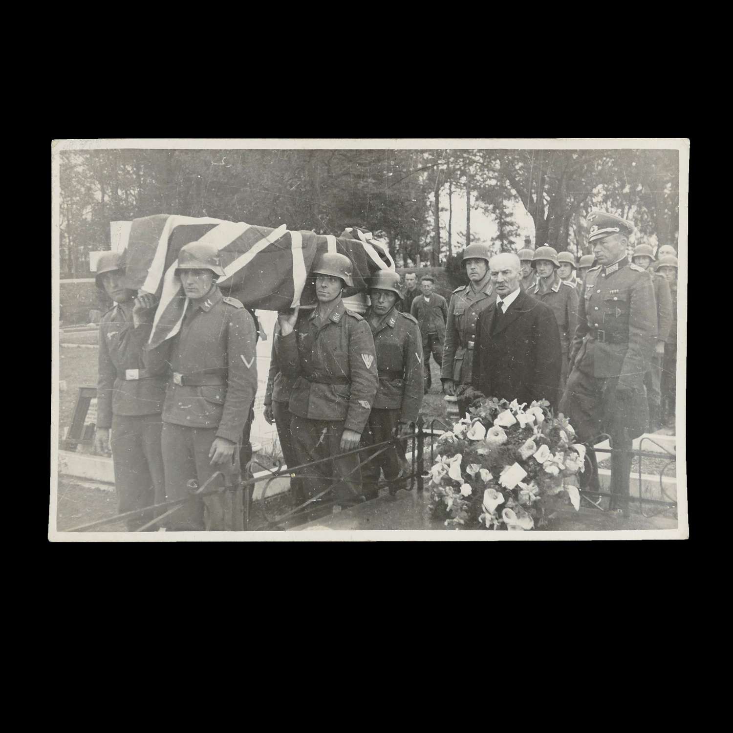 Postcard showing RAF airman's funeral in Jersey