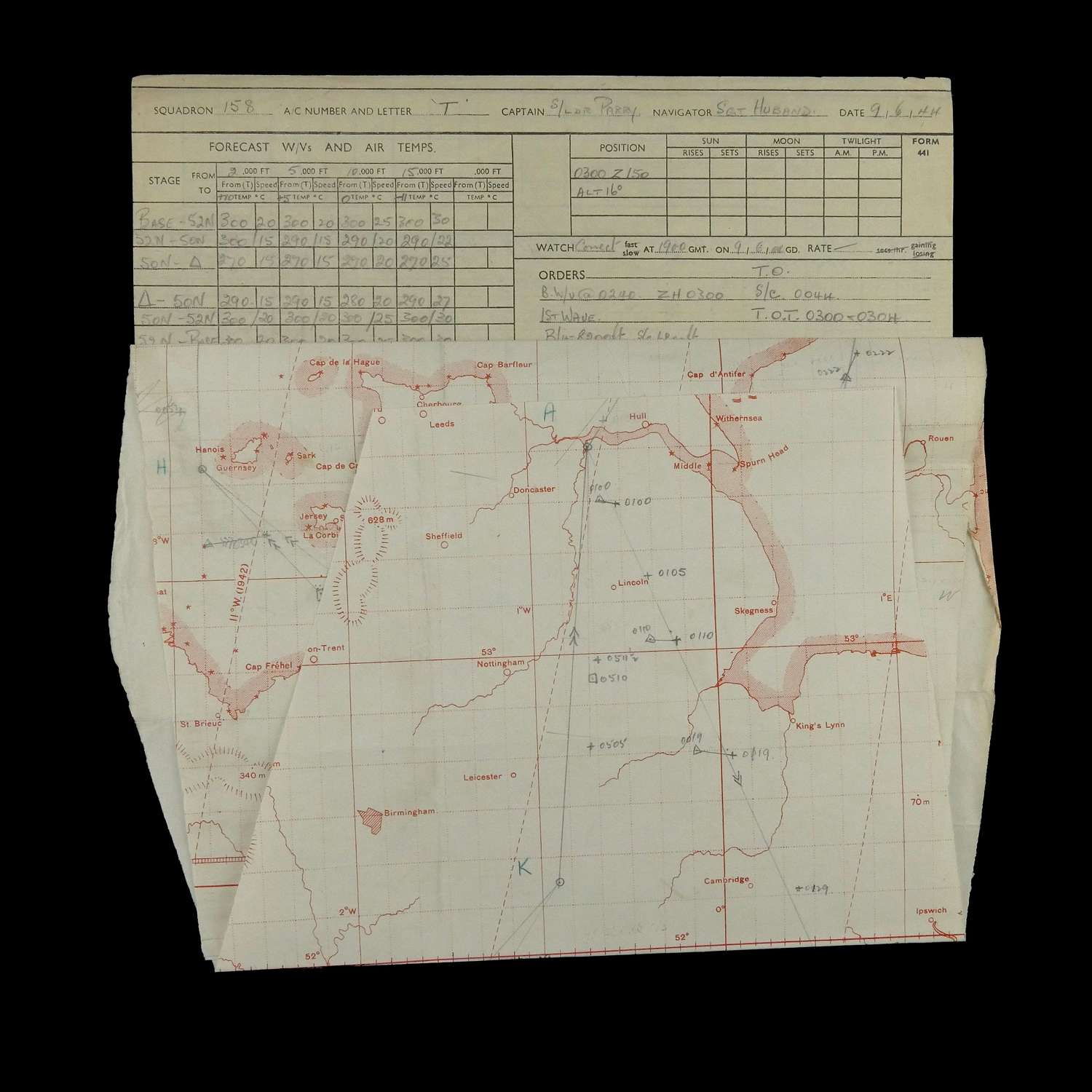 RAF 158 Squadron Navigator's raid chart - Laval Aerodrome