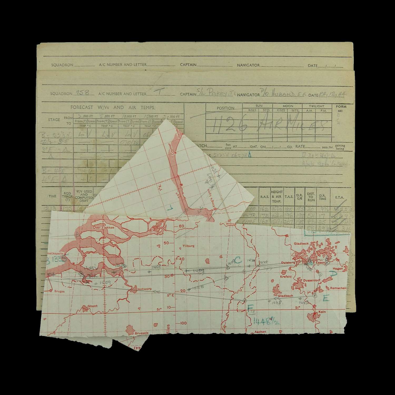 RAF 158 Squadron Navigator's raid chart - Essen