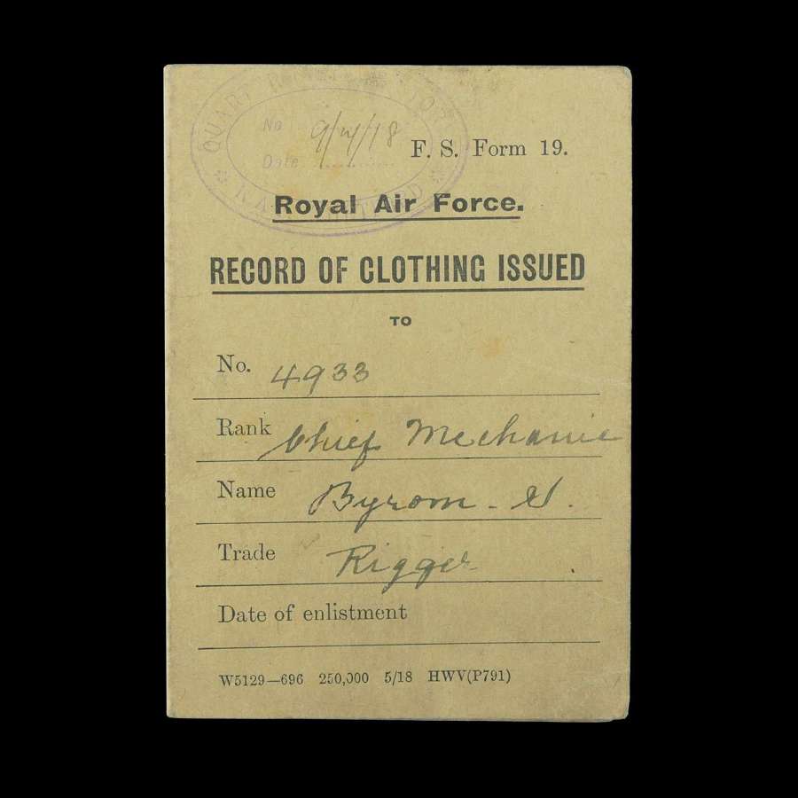 RAF Clothing record card, 1918