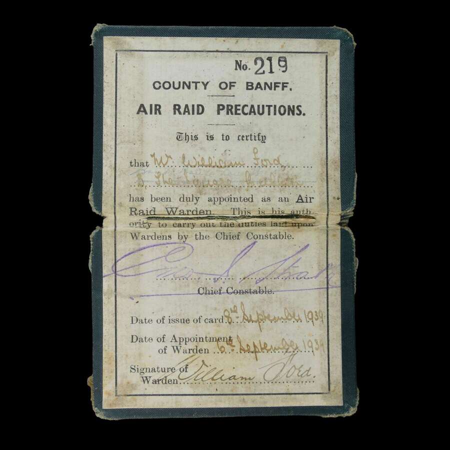 Air Raid Precautions Warden's ID card, 1939